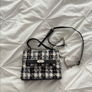 Chic Black and White Tweed Crossbody Bag